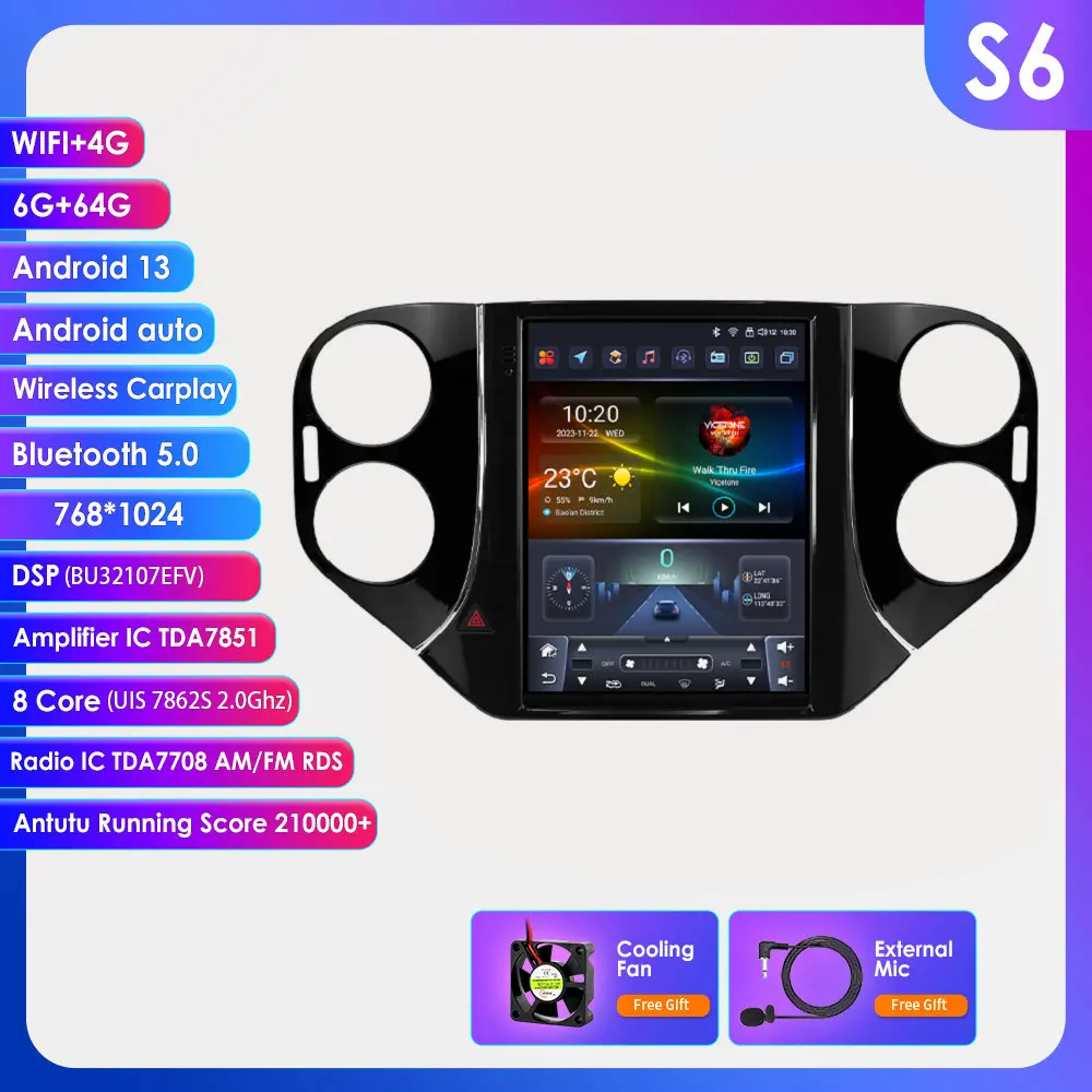 9.7 inch 2 DIN Android 13 Autoradio voor VW Volkswagen Tiguan 2007-2016 Auto Multimedia Stereo Verticale Scherm Carplay 360 Camera