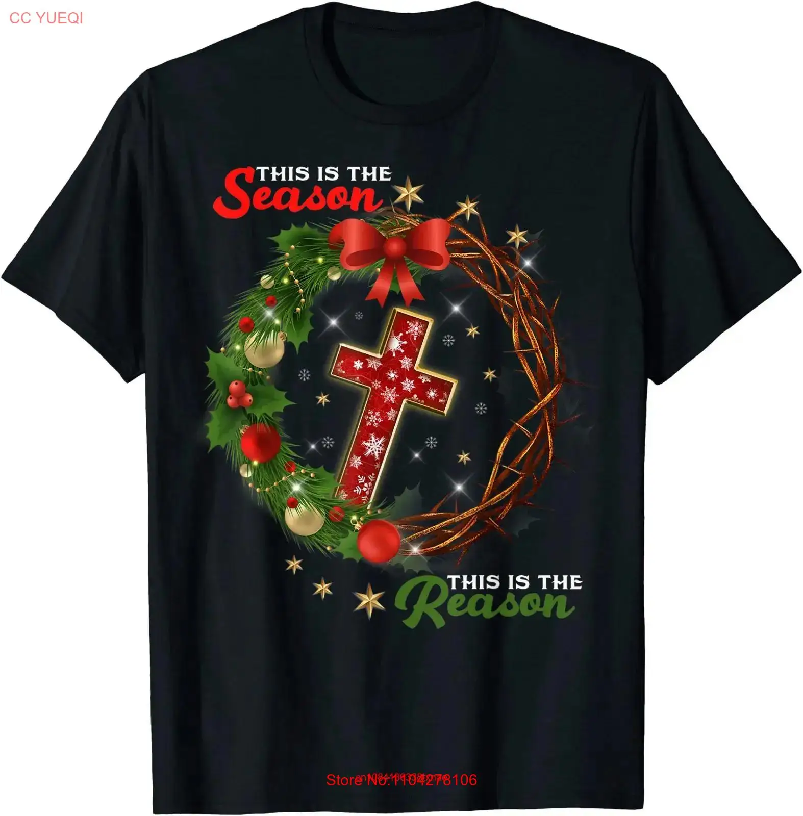 Christmas Wreath This is the season reason Jesus T Shirt S 5XL long or short sleeves