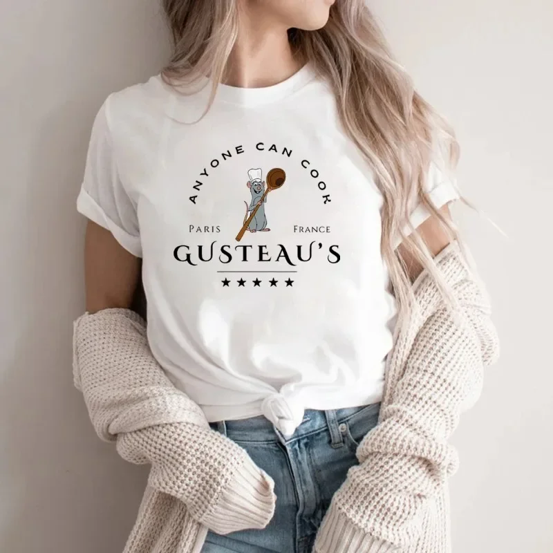 Ratatouille Shirt Chef Remy Cotton T-Shirt Pixar Rat King Anyone Can Cook Y2K Top Remy Gusteau's Cute Mouse Women's Print Shirt