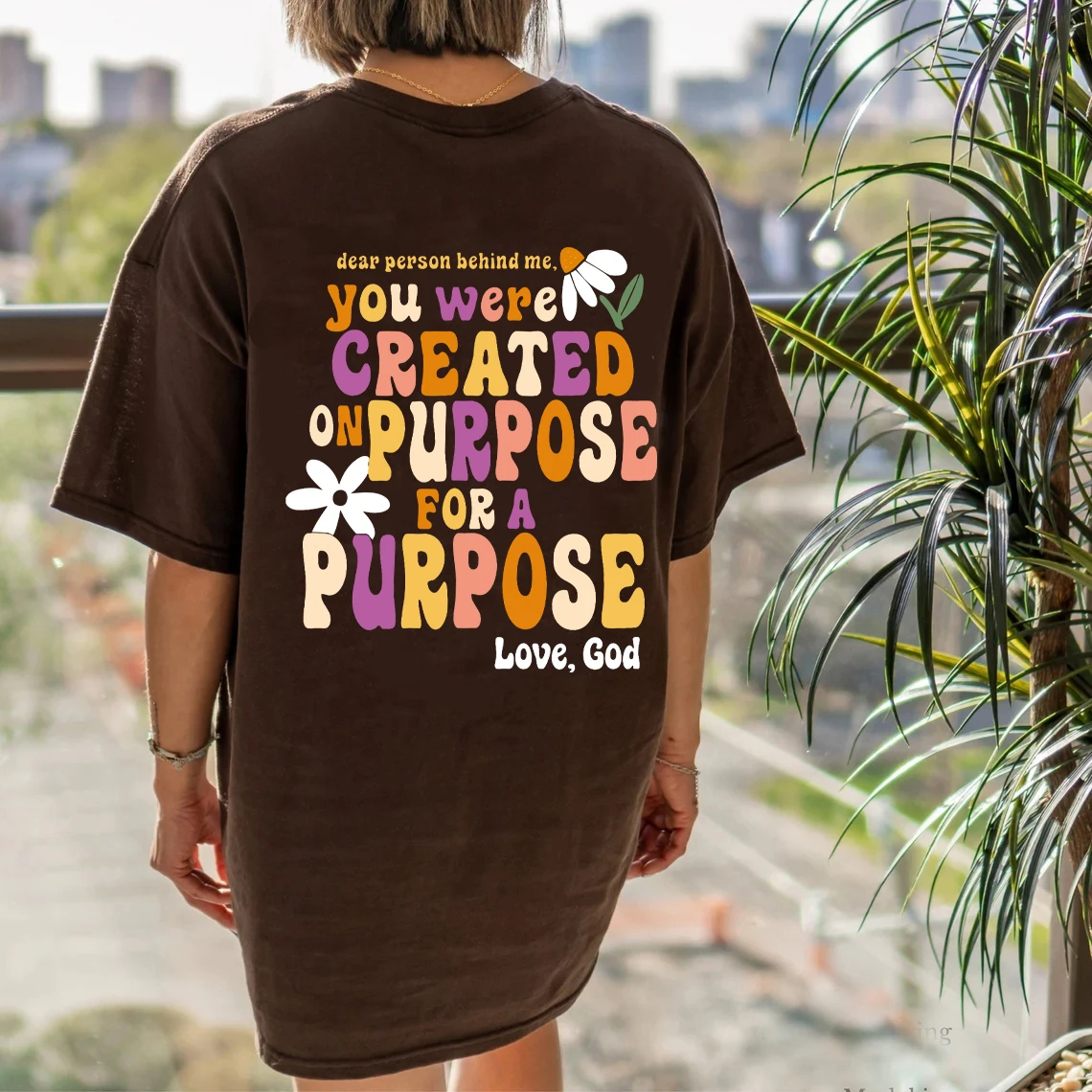 Dear Person Behind Me You Were Created Back Print Oversized T-Shirt Christian Loose Tee Women Trendy Casual Cotton Aesthetic Top