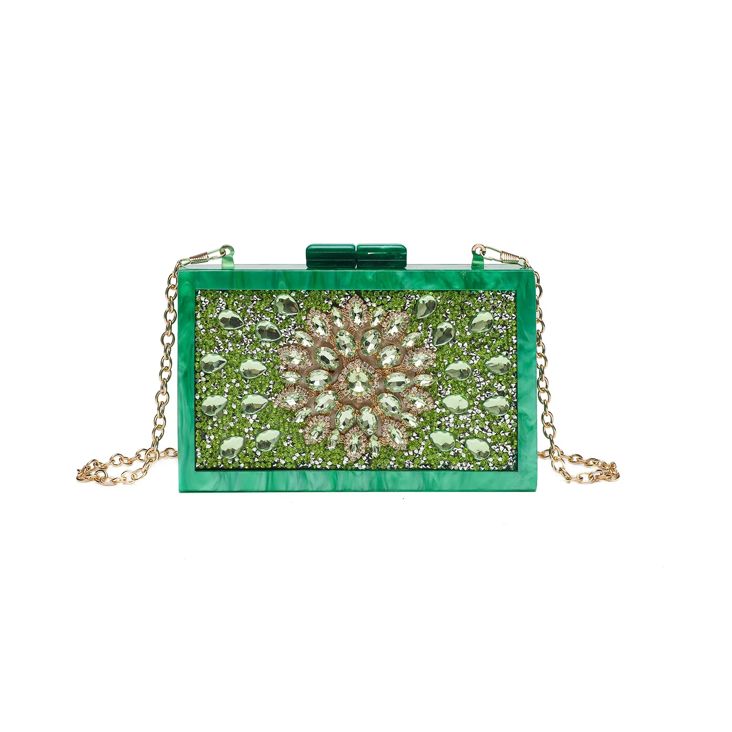 

2025 New Fashion Sparkling Diamond Acrylic Evening Bag for Women Wedding Party Elegant Clutch Handbag Chain Crossbody Purse