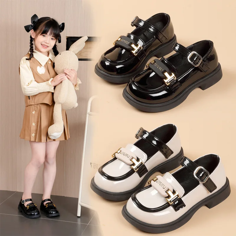 

Girls PU Leather Loafers 2024 Summer New Fashion Children Kids British Style Mary Jane Princess Single Shoes Teenager Dress Shoe