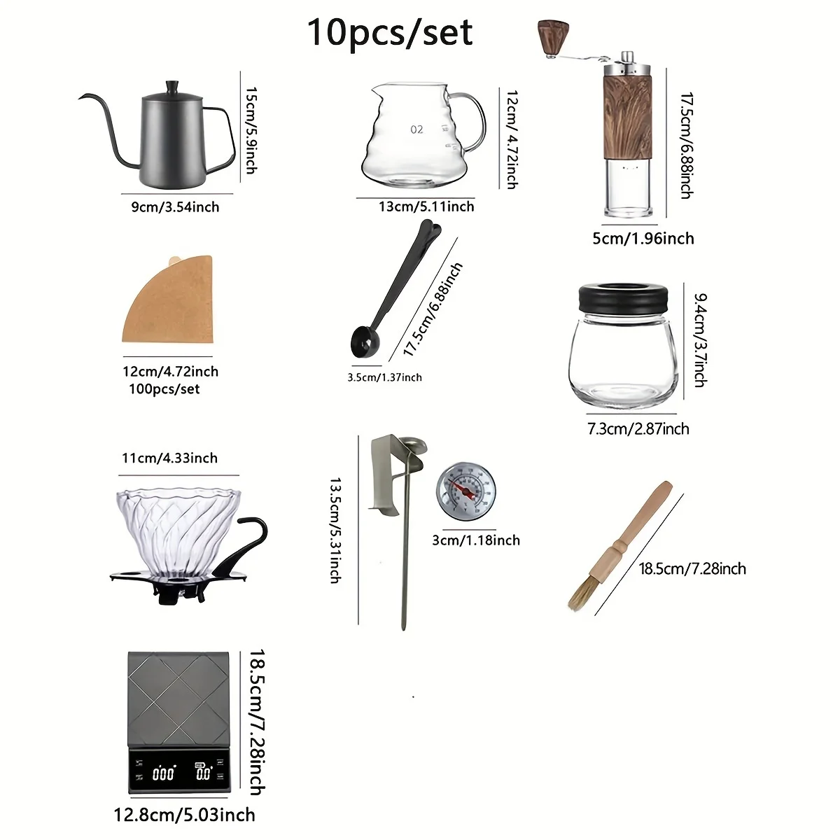 10-piece portable coffee brewing set coffee pot grinder coffee beans household stainless steel hand brewed coffee full gift box