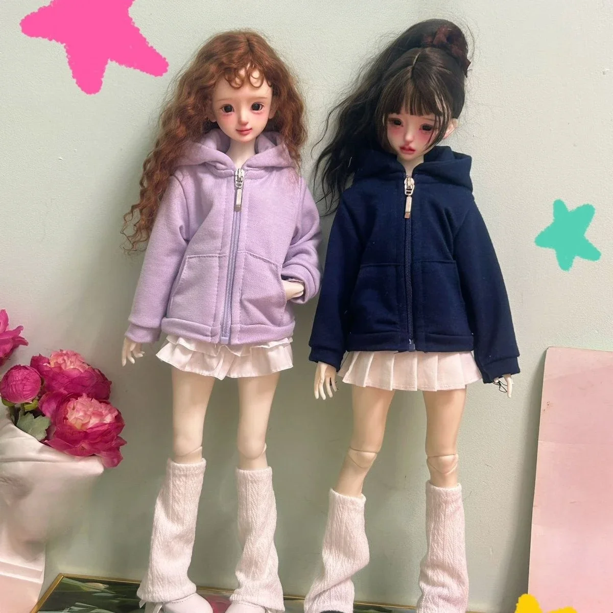

New 1/4 Doll's Clothes Suit Casual Clothing for 45cm Bjd Doll Hoodie Jacket Top Pleated Skirt Set Doll Accessories, No Doll