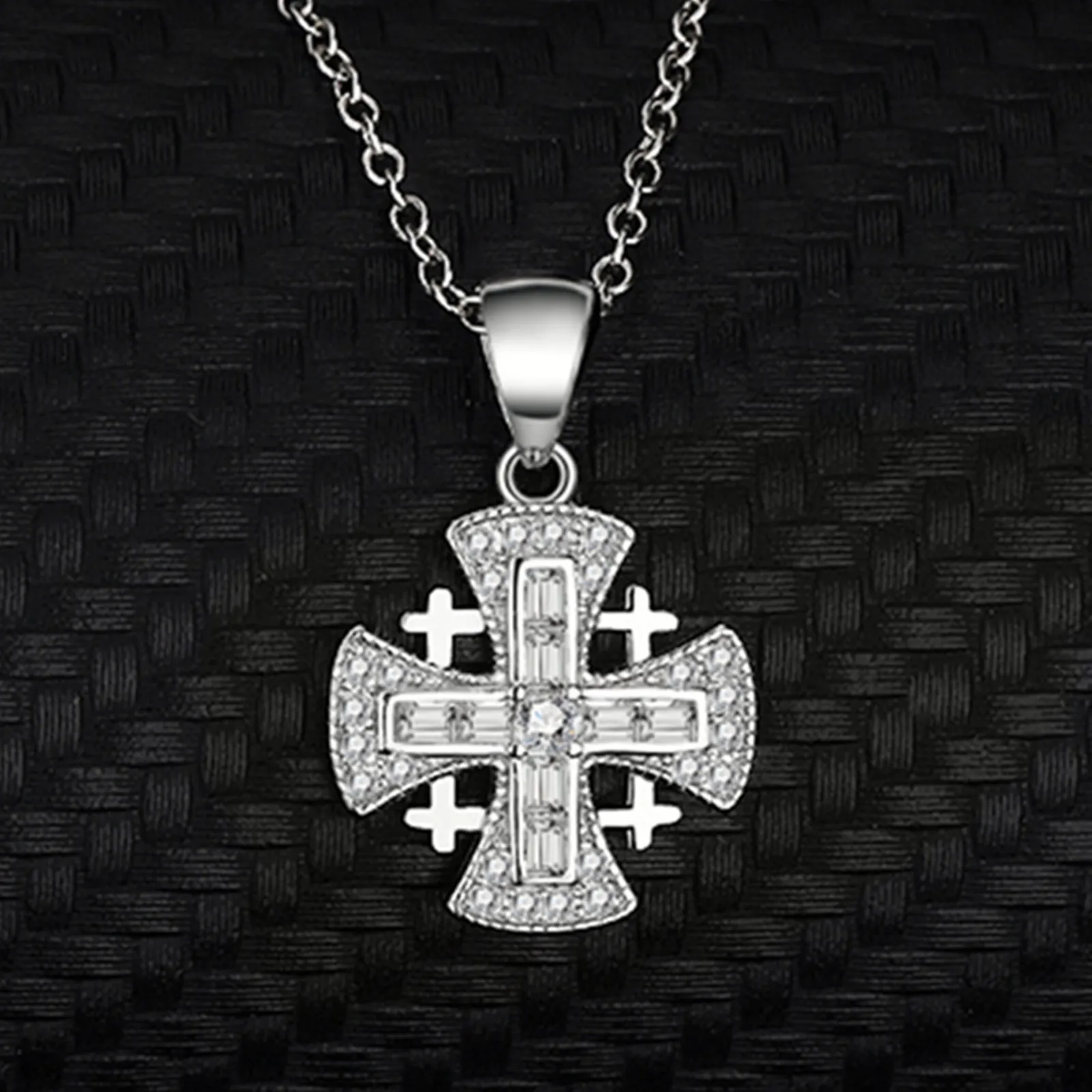 Jerusalem Cross Silver 925 Sterling Pendant Necklace for Women Girls Vintage Crusader Style Georgia Symbol Emblem Jewelry