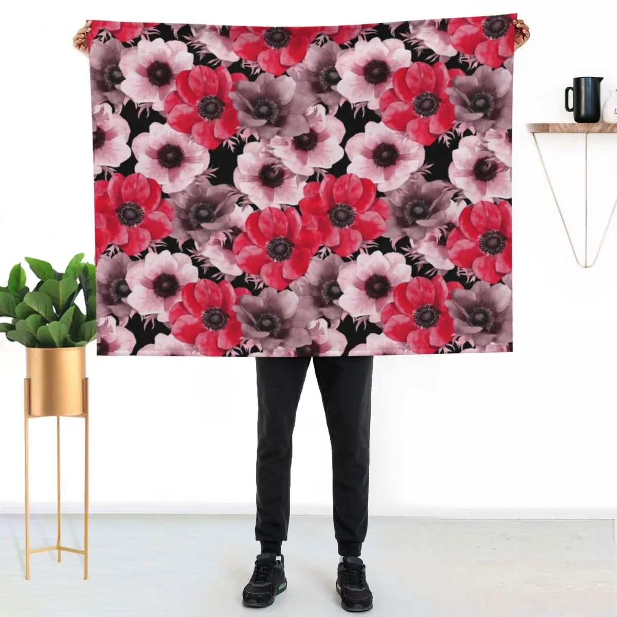 

red anemone pattern Throw Blanket Cozy Napping Blanket Gift for Mom Dad
