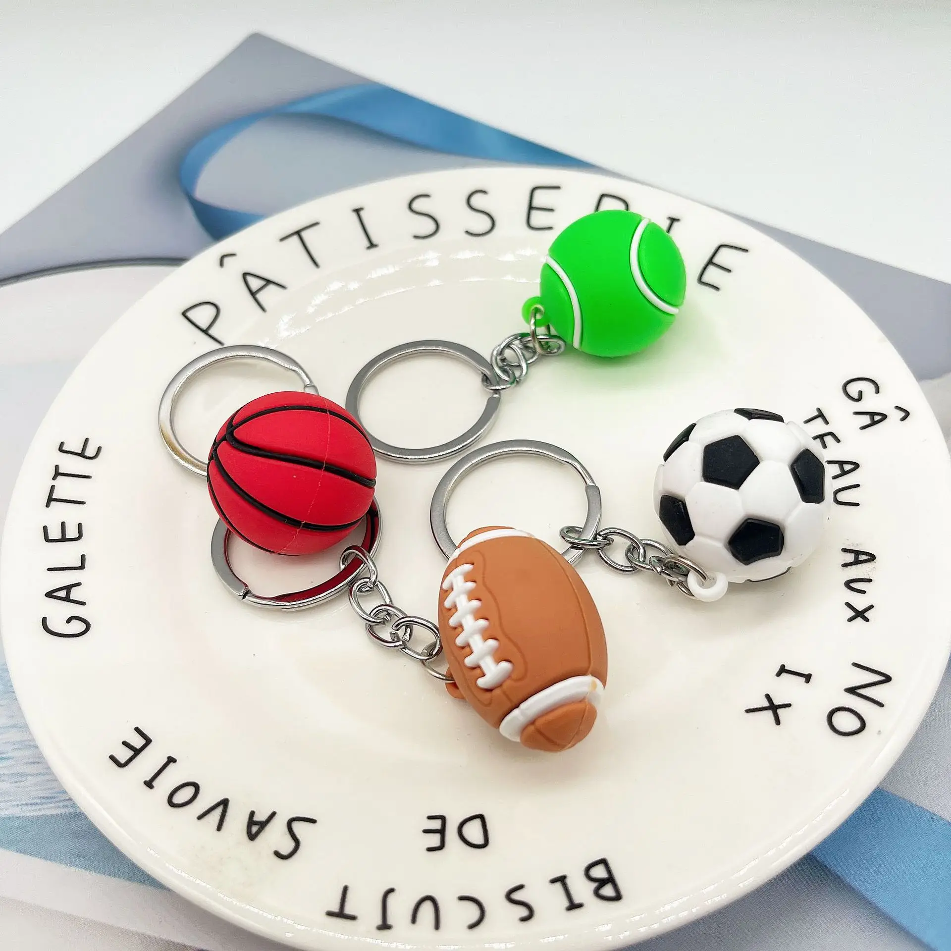 New Creative Simulation Football Keychain Pendant PVC Basketball Tennis Rugby Keychain Accessories