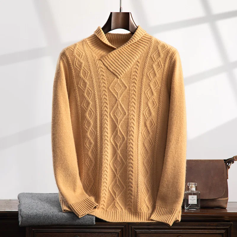 Ringer autumn and winter new 100% cashmere men's V-neck sweater jumper slim warm knit solid color long sleeve top