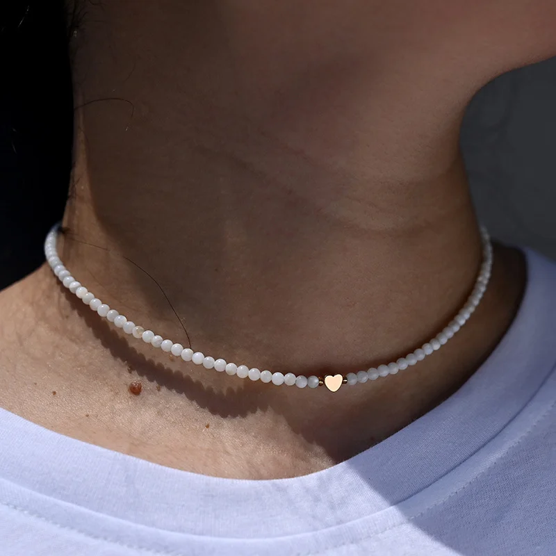 Gargantilla de corazón con cuentas de concha Natural Para Mujer, collar de acero inoxidable a la moda, Collares de estrella de cobre Para Mujer