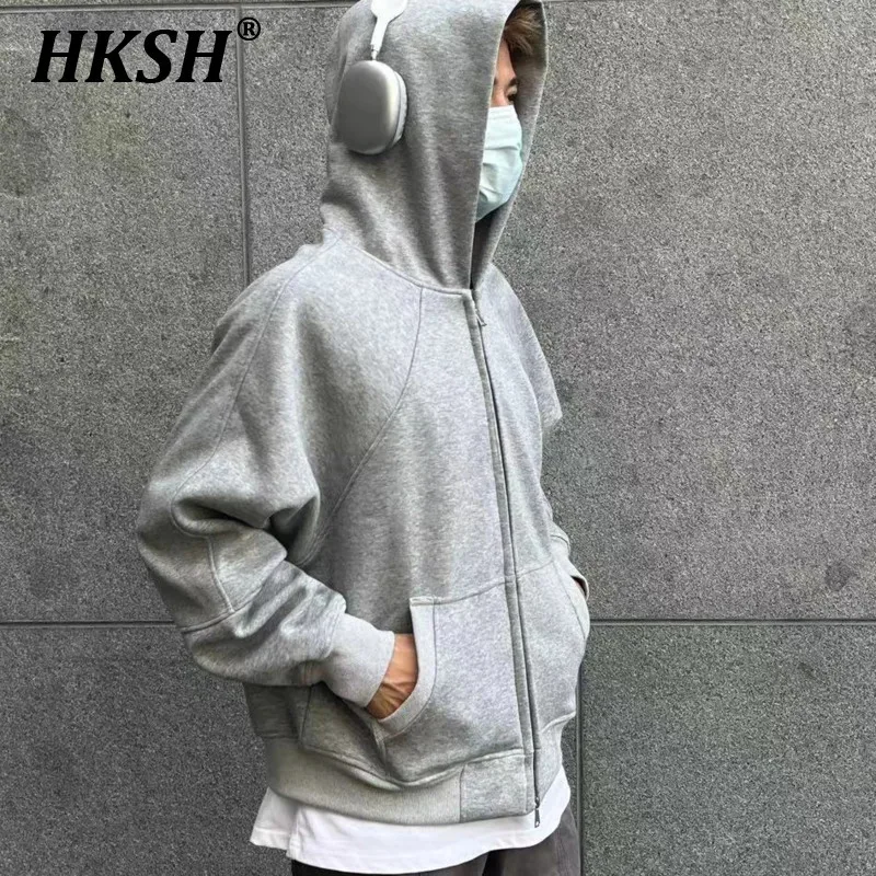 HKSH Auticup Autumn/winter 500g Silhouette Cut Boxy Style Loose Basic Solid Color Hooded Sweatshirt Jacket