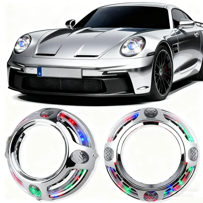 2PCS APP RGB 3inch Angel Eye LED Shroud for HID Xenon Lens Bi Led Projector Lens for For Bi Xenon Projector Retrofit Panamera