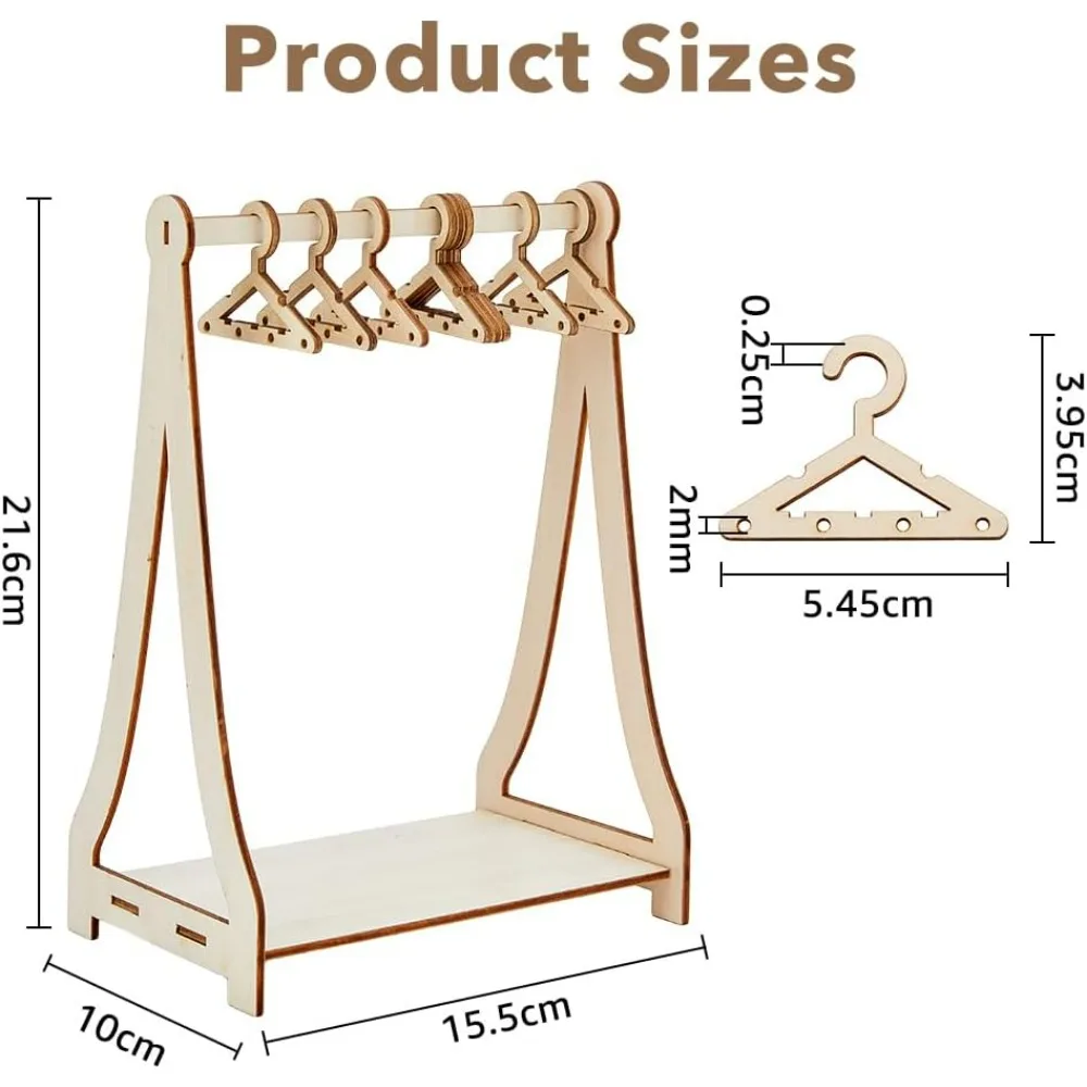 32 Holes Wood Miniature Hangers and Clothes Rack Earring Hanger Rack with 8 Mini Hangers Tabletop Jewelry Display Stand