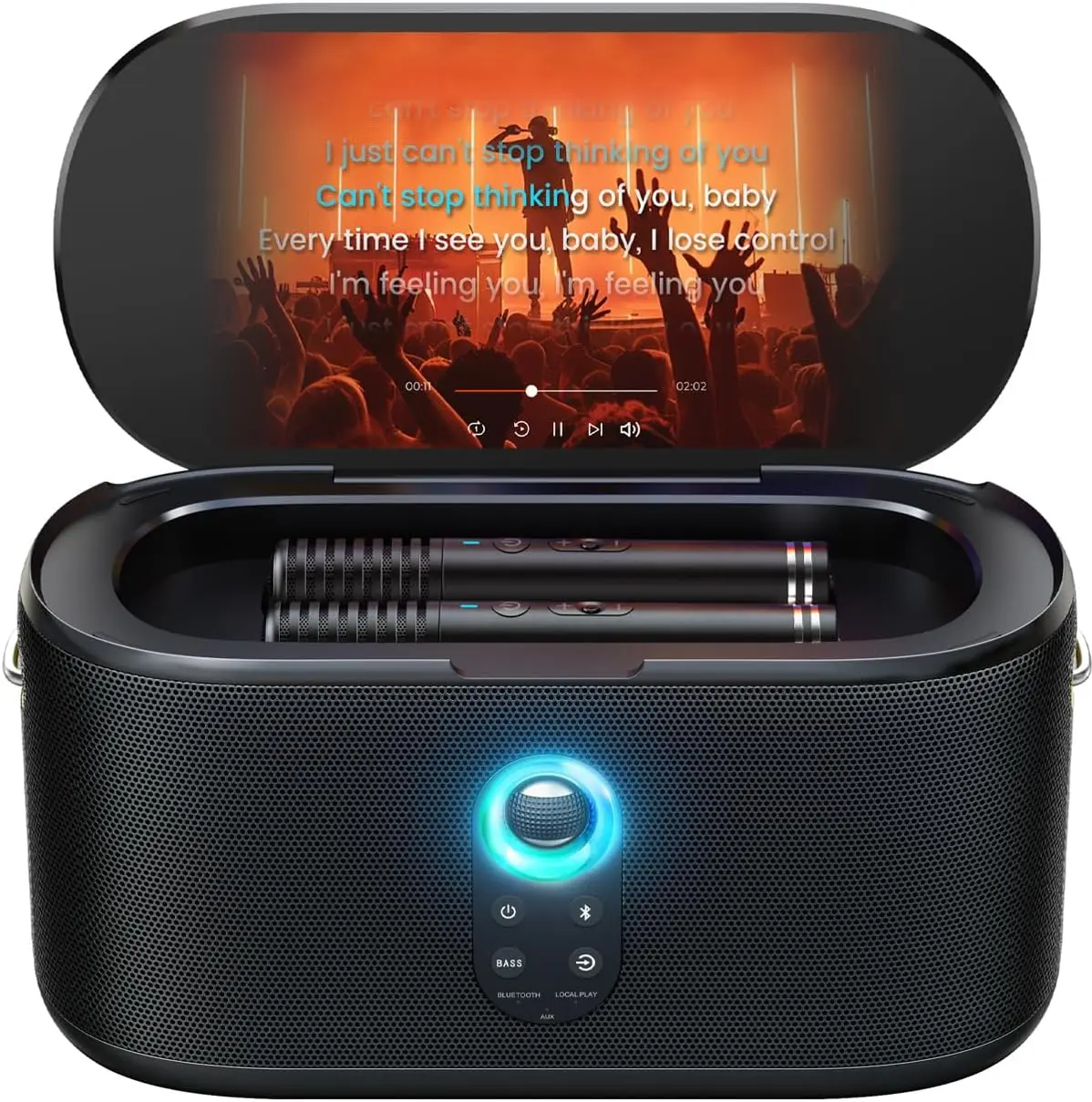 

Karaoke Machine for Adults, with Lyrics Display, 10.1" Screen, 280W, 2+2 Channel, 2 Wireless Microphone, Autotune EQ, Self-Charg