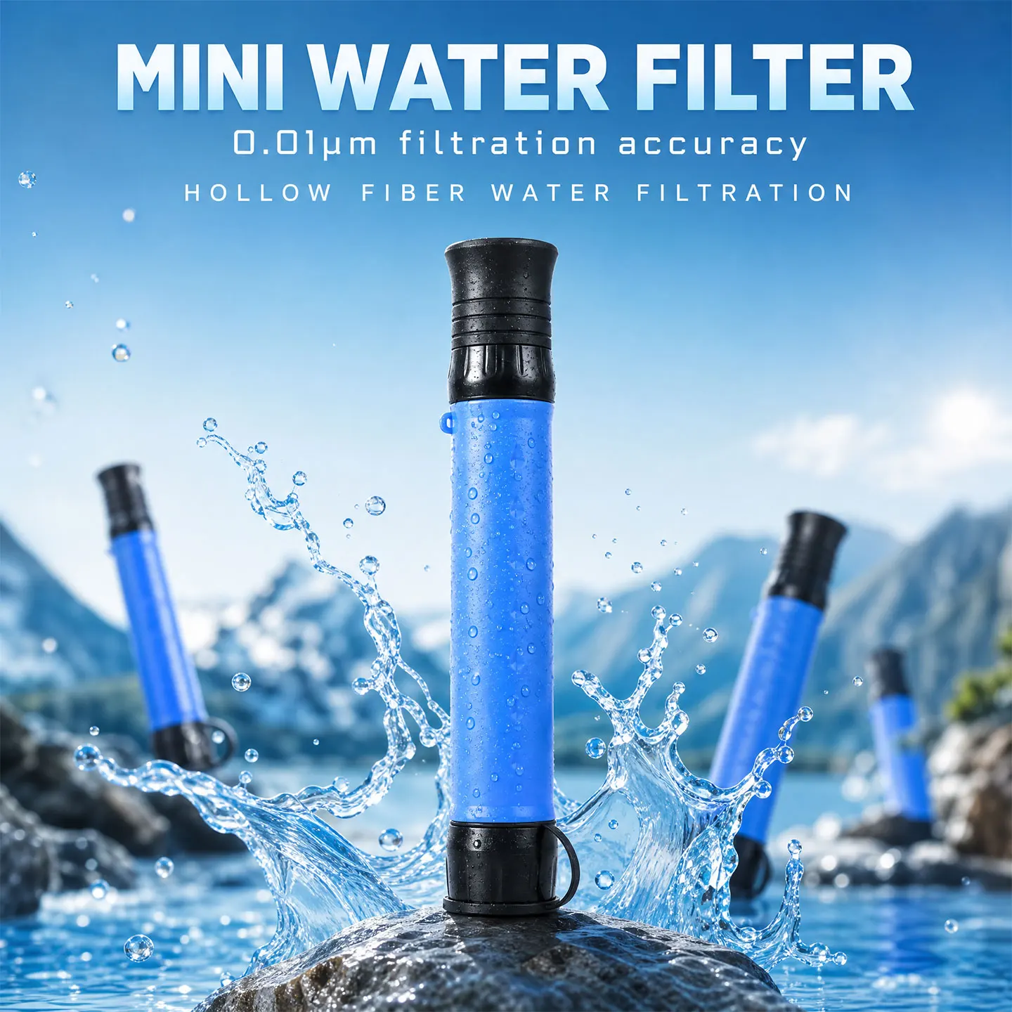 1PCS Outdoor Water Filter Straw 0.01 Micron 4-Stage Portable Water Purifier for Camping Hiking Survival Emergency Preparedness