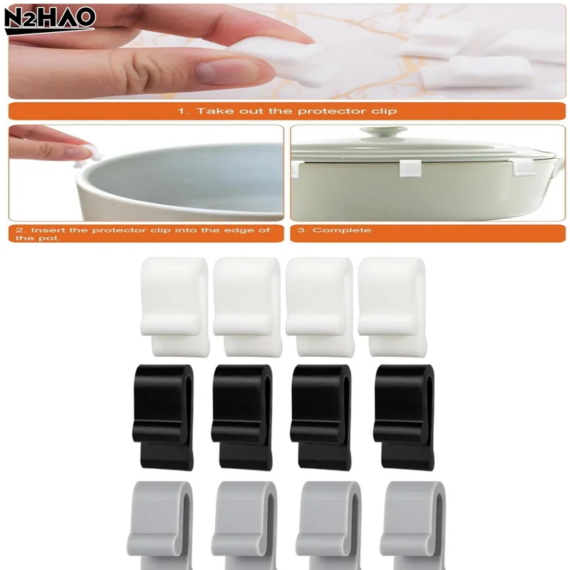 4 unids/pack Clips protectores de tapa de horno de silicona Clips protectores de utensilios de cocina protectores de sartén Clips para exhibición almacenamiento apilamiento