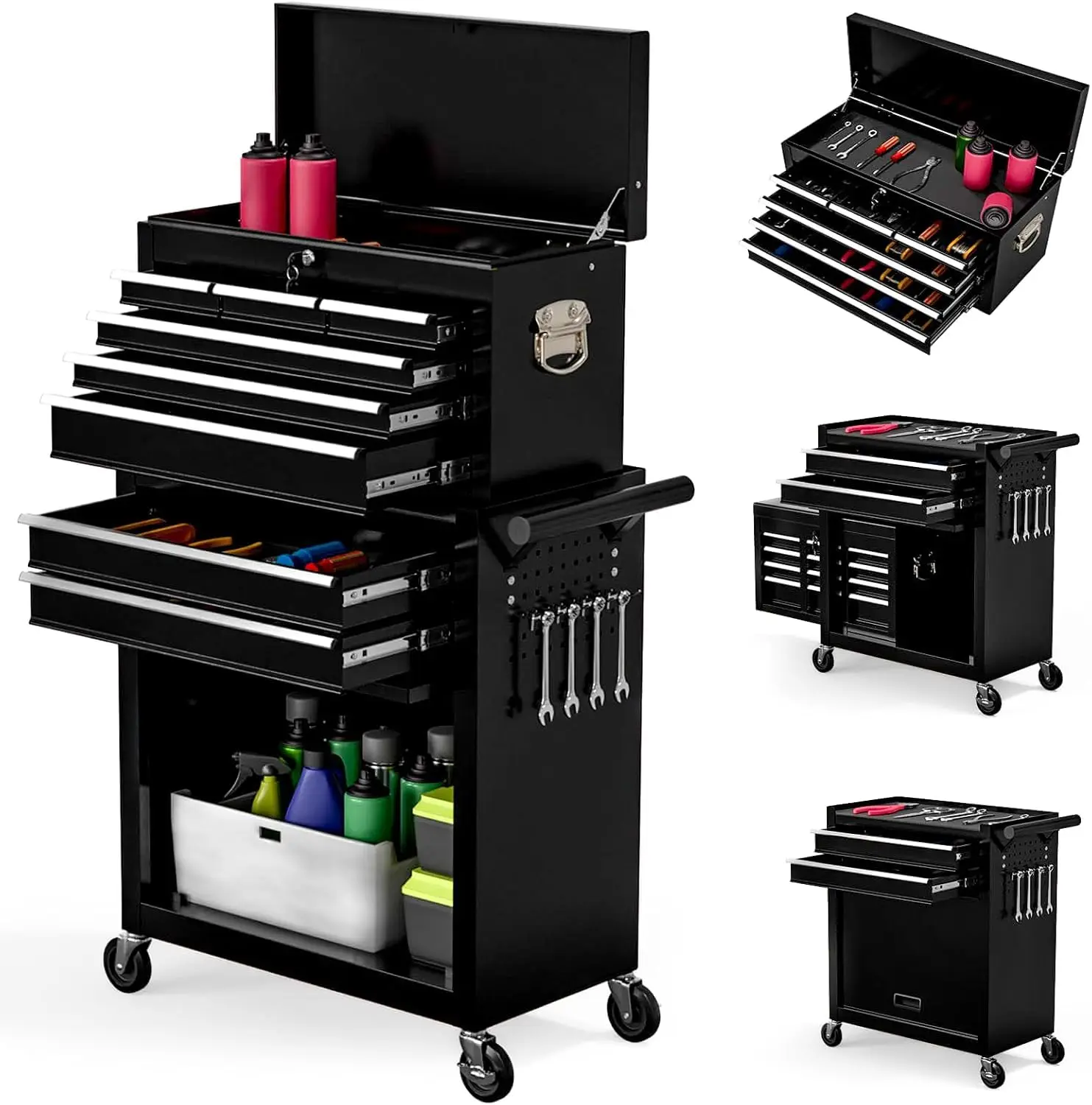 

Высокопроизводительные передвижные ящики для инструментов на колесах с выдвижными ящиками, 8-секционный шкаф для хранения, съемный органайзер, на заказ