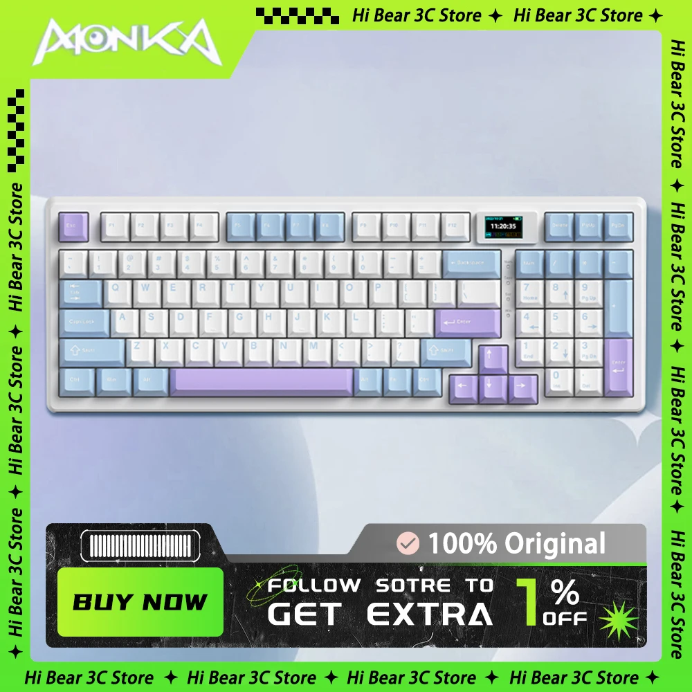 

Monka 3098Pro Mechanical Keyboard Custom Screen Three Mode Wireless Gaming Keyboard Hot Swap Gasket Pc Gamer Accessories Office