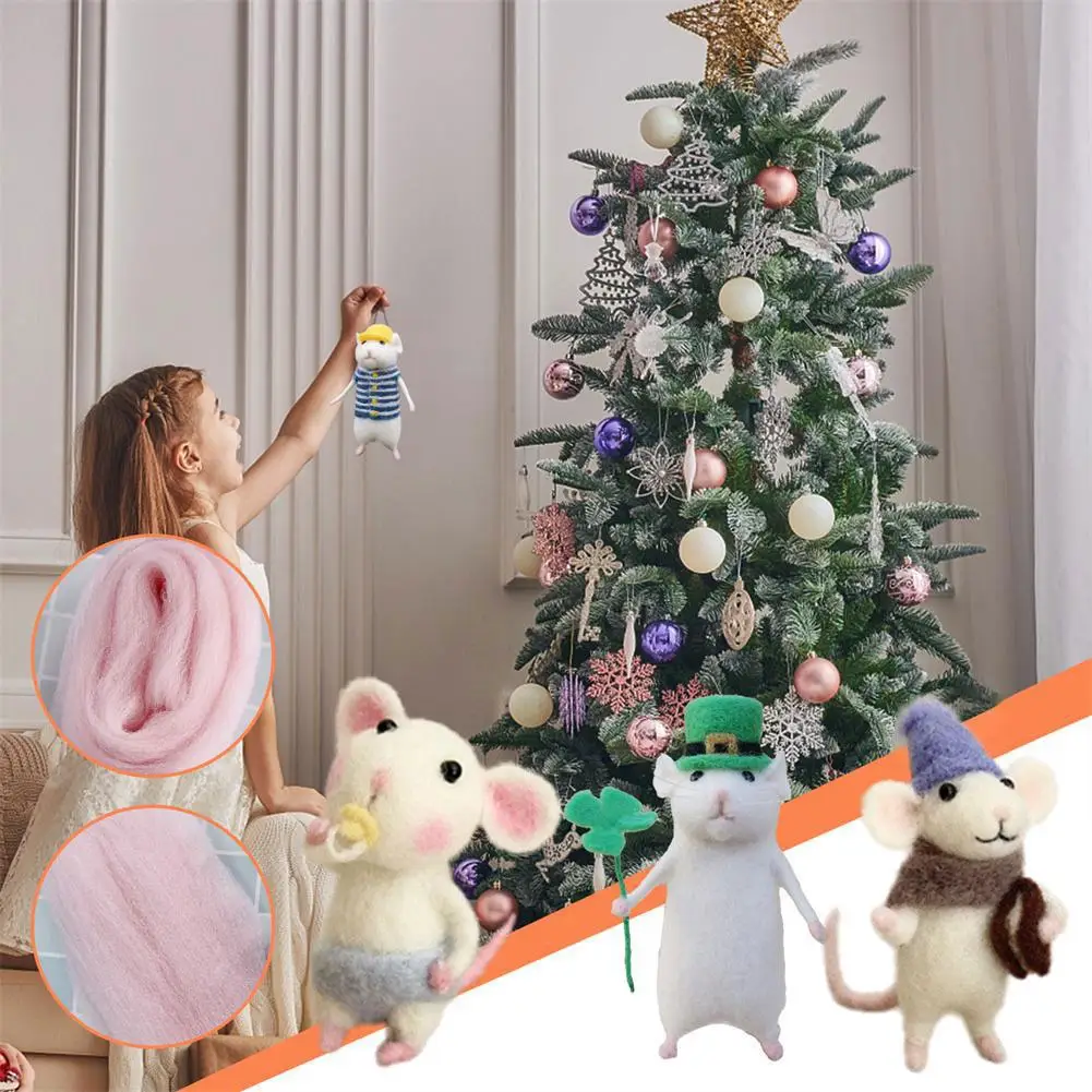 Poke lã feltro artesanal material saco diy boneca sem acabamento dos desenhos animados bonito mouse kit brinquedos de pelúcia ornamento crianças melhores presentes aniversário