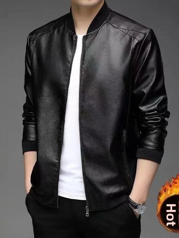 

Haifeng Men's Leather Jaet Winter Thiened Casual Loose Spring Autumn Thin Outerwear Faionable Urban Sle Long Sve Z...