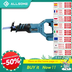 Allsome Reciprocating Saw Wood And Metal Cutting Machine Electric Saw For 18V Makita Lithium Battery