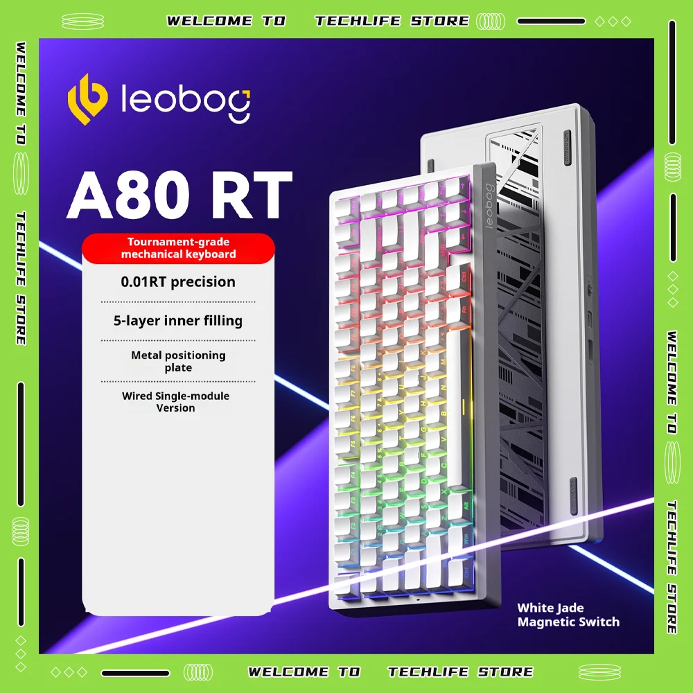 

Leobog A80RT Ultra Hot Swappable Tri Mode Keyboard 80 Key Gasket Mount RGB Backlit 4K Polling Wireless Wired Gaming Office
