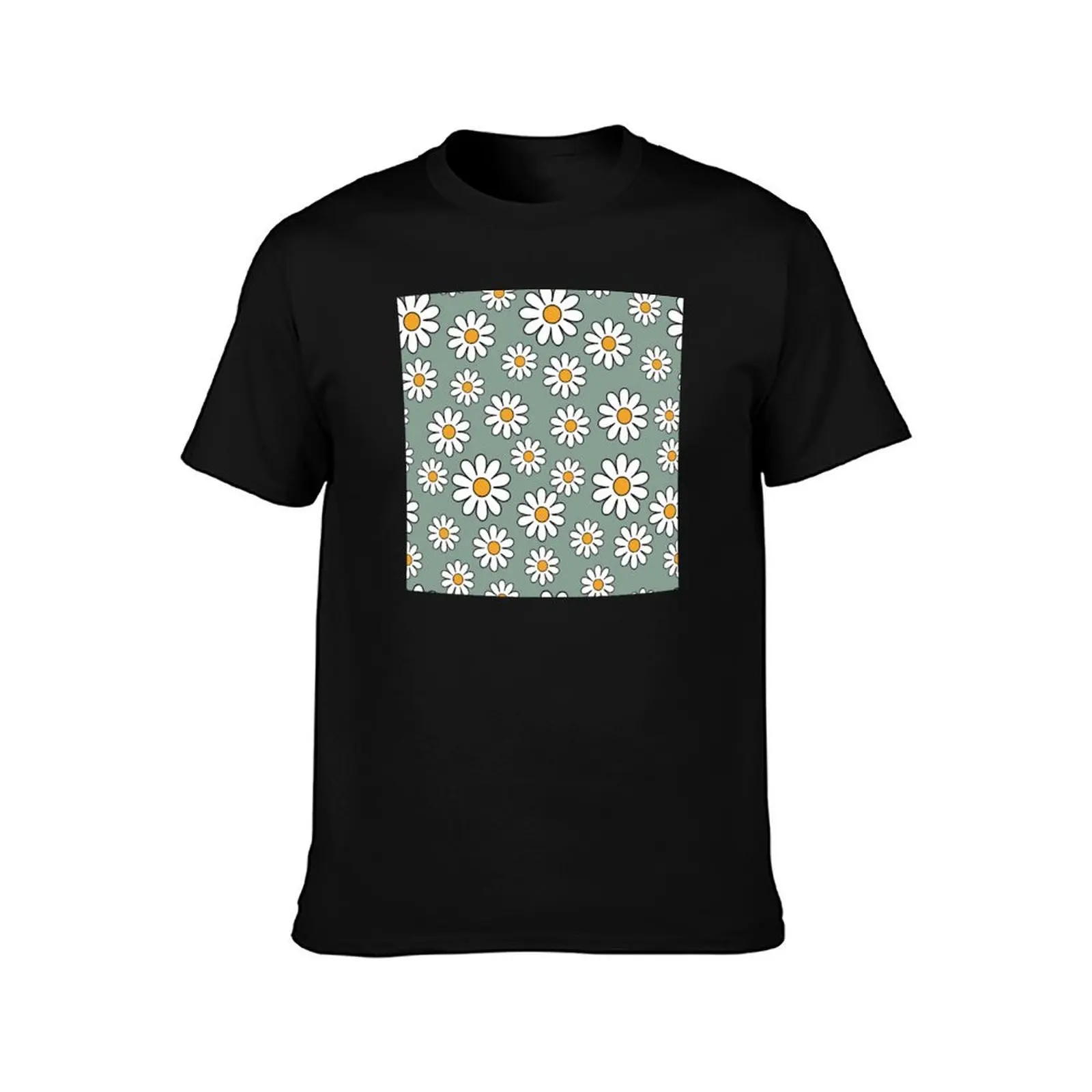 retro daisies T-Shirt, Summer Casual Cotton Tee, Oversized Streetwear Tops, Vintage Graphic Print, Loose Fit Short Sleeve