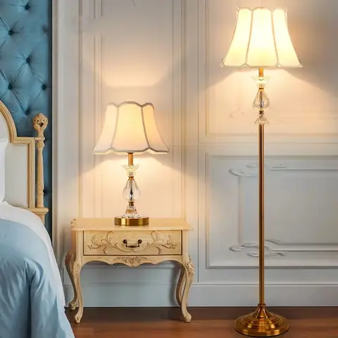 레트로 플로어 램프 거실 구리 크리스탈 바닥 조명, 벽 코너 스탠딩 침실 침대 옆 테이블 램프, 소파 옆 LED