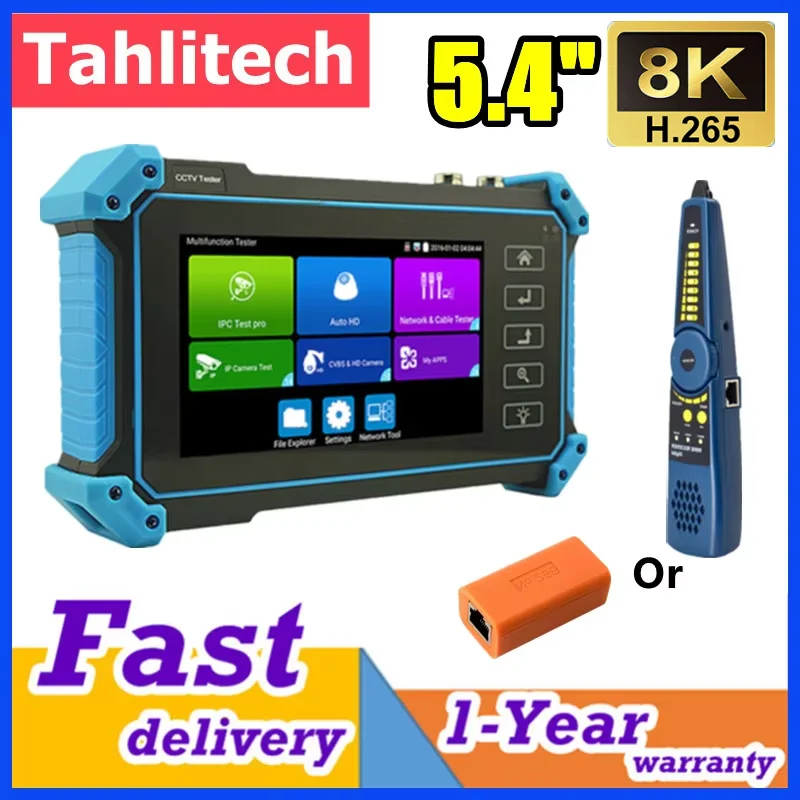Tahlitech 32MP High Resolution CCTV Monitor IPC Tester with HDMI VGA Input Supports 8MP AHD CVI TV SDI 5.4in for IP Camera Testi