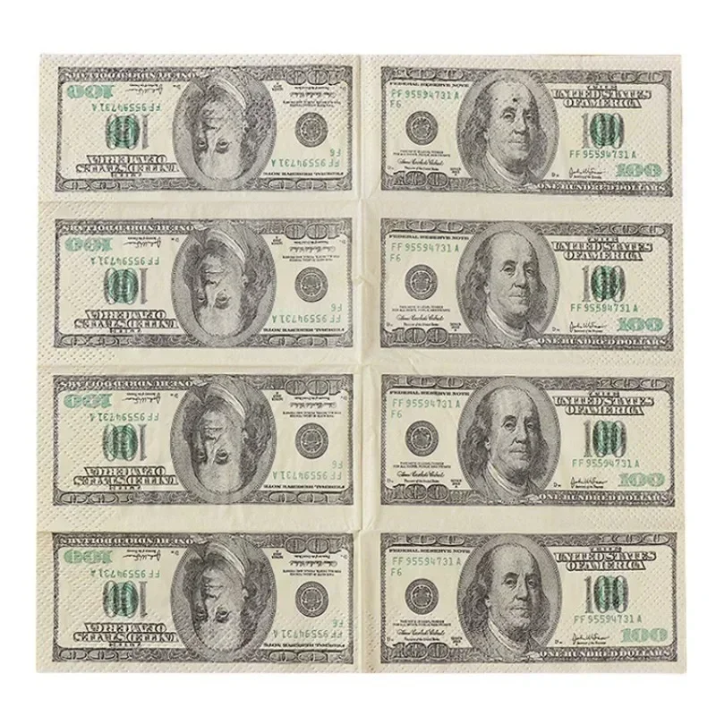 クリエイティブなカラフルなプリントハンカチ、ポータブルスモールパックナプキン、ドル柄のアートペーパータオル、3プライ、21x21cm、100個