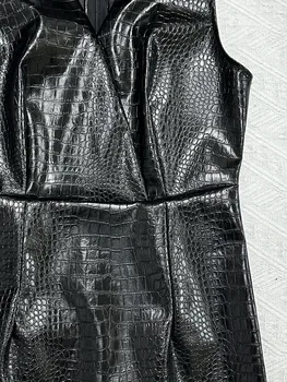 European American Crocodile Pattern Women PU Leather Sleeveless V-neck Vest Dress Hip Short Skirt Streewear Woman Bodycon Dress 6 European American Crocodile Pattern Women PU Leather Sleeveless V-neck Vest Dress Hip Short Skirt Streewear Woman Bodycon Dress 6