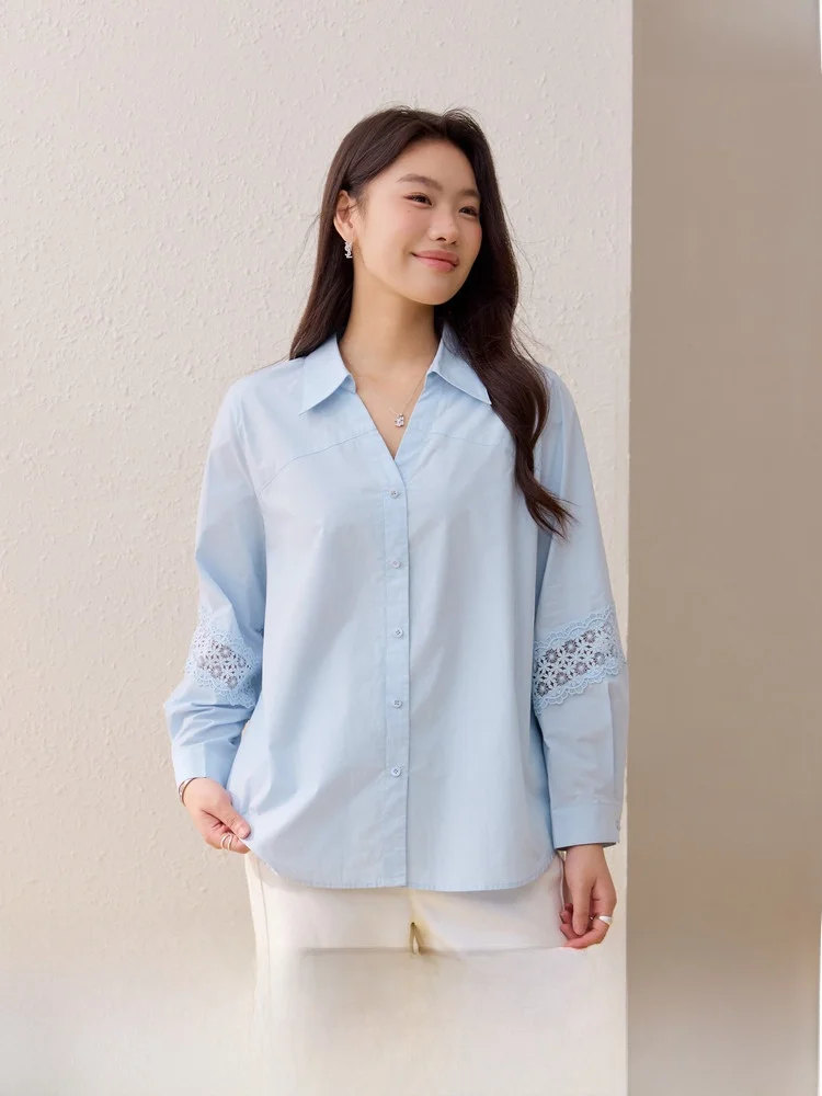 

Lace Floral Language 00% Cotton Lightweight Breathable Design irt Slim Fit Large Size Women's Summer Faion Korean Sle
