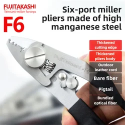 FujiTakashi 6-in-1 Stainless Steel Stripping Pliers Multifunctional Fiber Optic Stripping Pliers Manganese Steel Miller Pliers