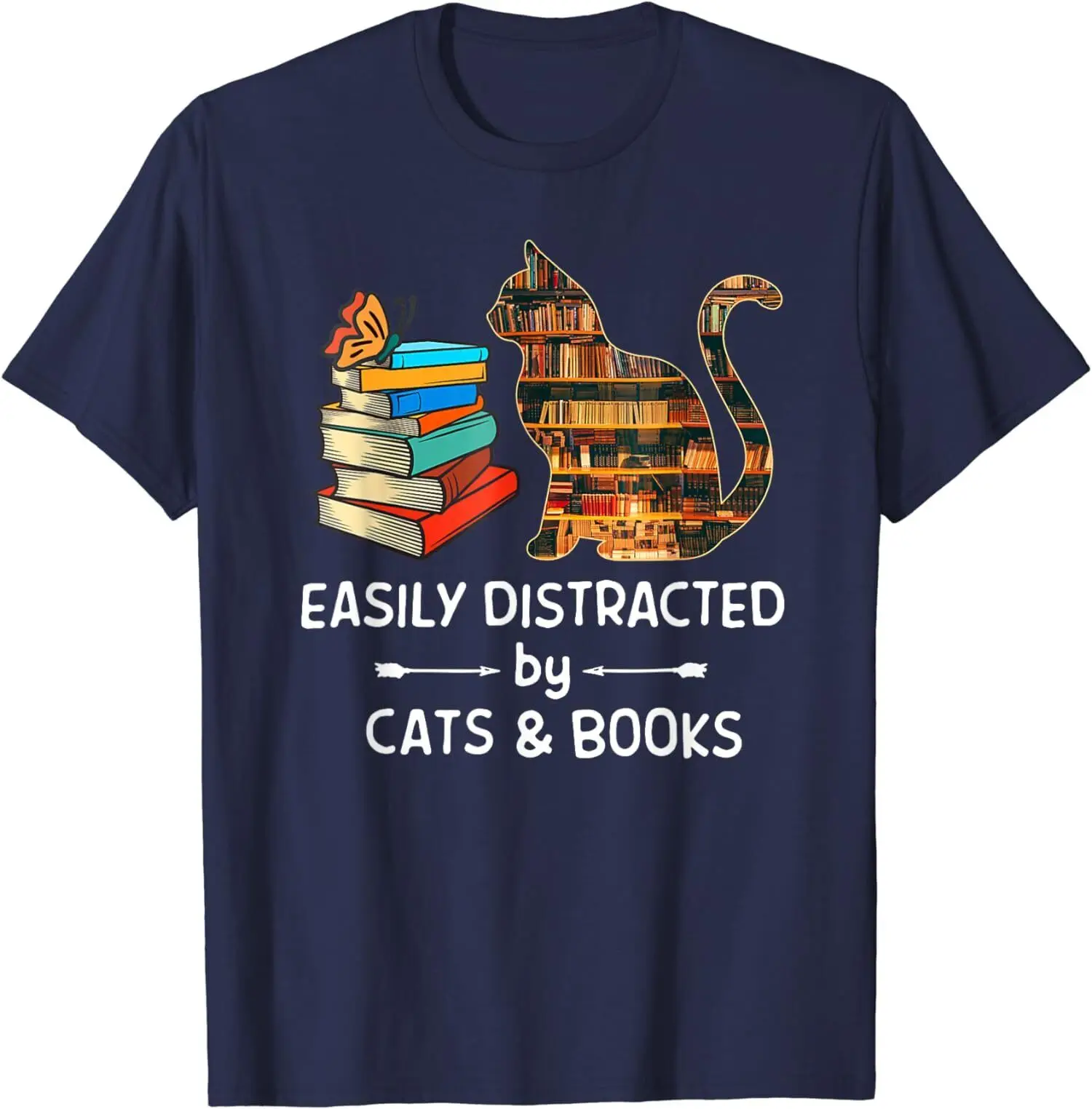 Cute Easily Distracted By Cats And Books For Cat Lover Unisex T-Shirt