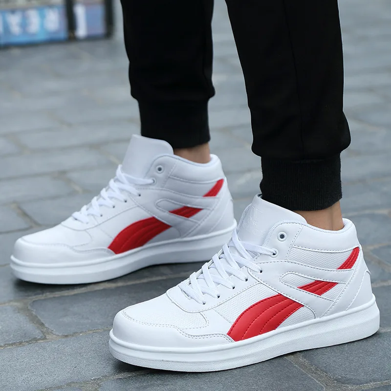 2023 Trendy Brand Couples Skateboard Sneakers Leather High Top Mens White Casual Shoes Platform Anti-slip Male Casual Sneakers