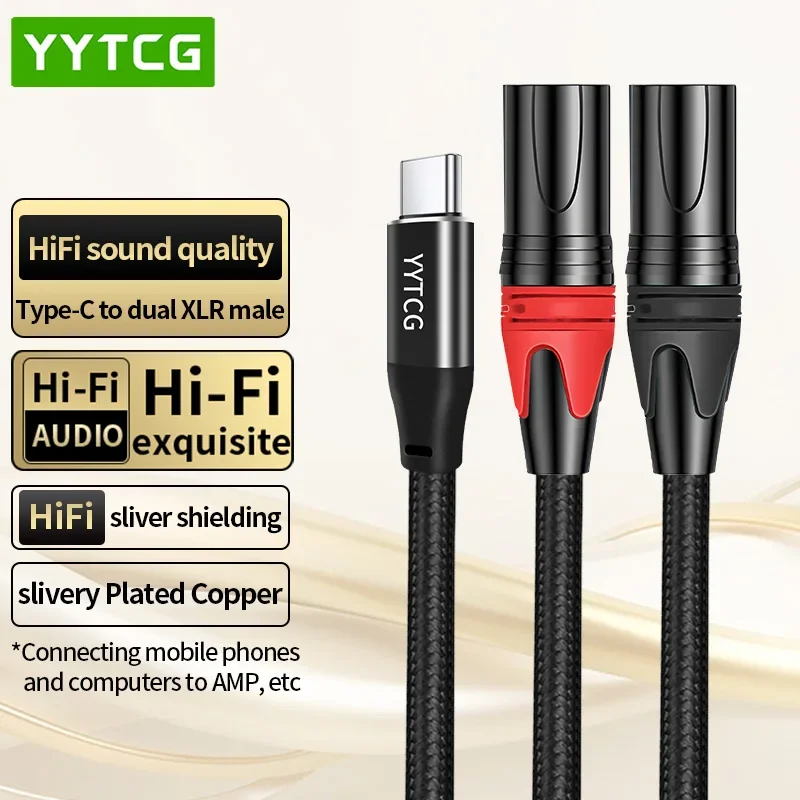 

Type C to Dual XLR Male Audio Cable High Purity OFC Sliver Plated Nylon Braided Cable For Mixing Console Amplifiers Speakers