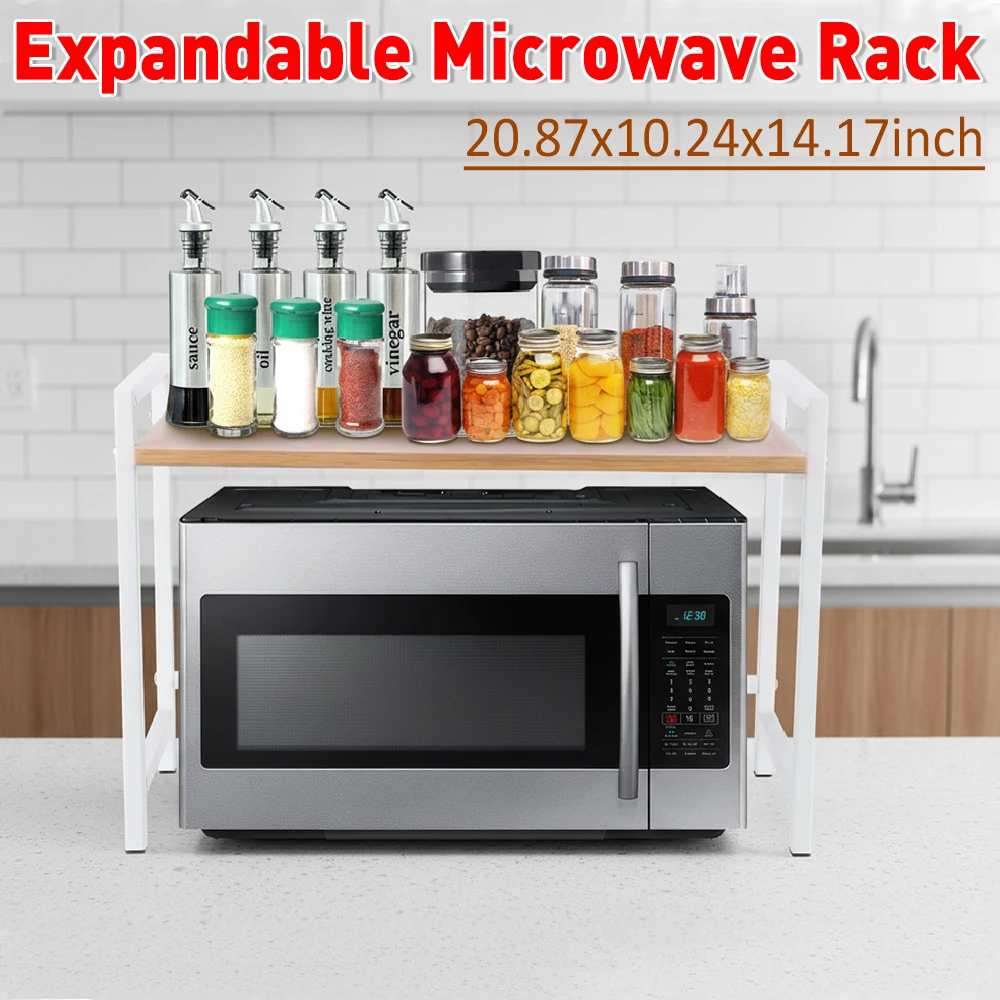 

Расширяемая подставка для микроволновой печи, 2-х уровневая металлическая полка-органайзер для кухонной столешницы, стойка для пекарей, полка для микроволновой печи, стойка для микроволновой печи