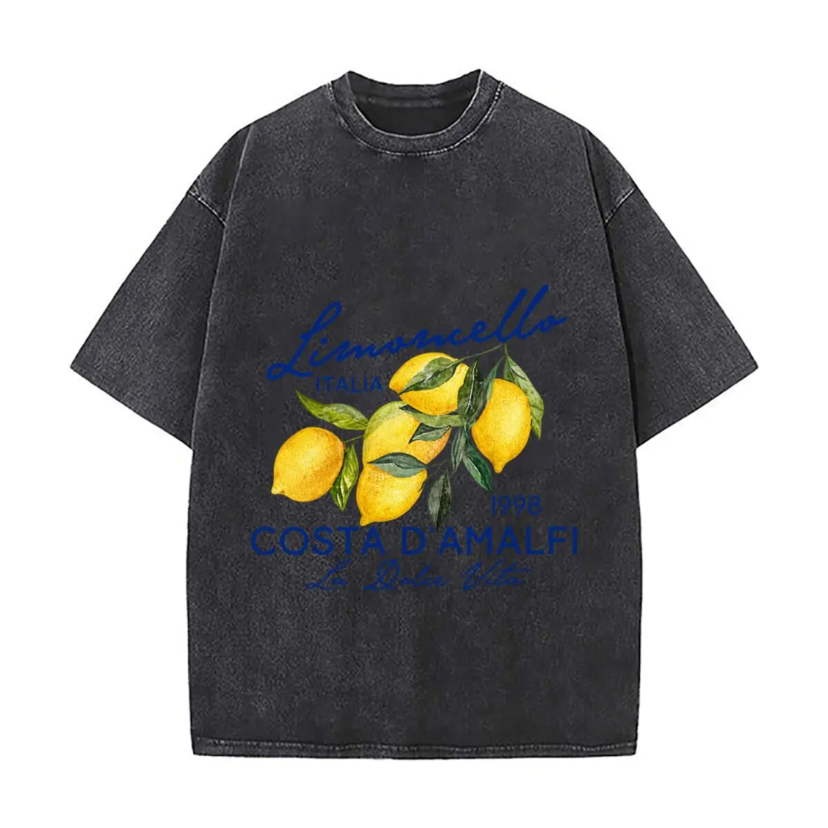 Limoncello Italia Costa D Amalfi 1998 La Dolce Vita Washed Short Sleeve Loose Streetwear Tee Hip Hop