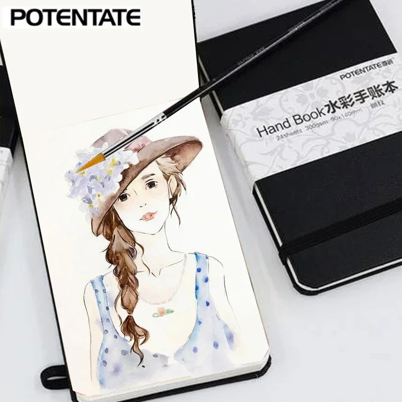 potentateA5/A6 Watercolor Notebook 300g/m 24Sheets Travel Hand Painting Notebook for Water Color Diary Student Art Supplies