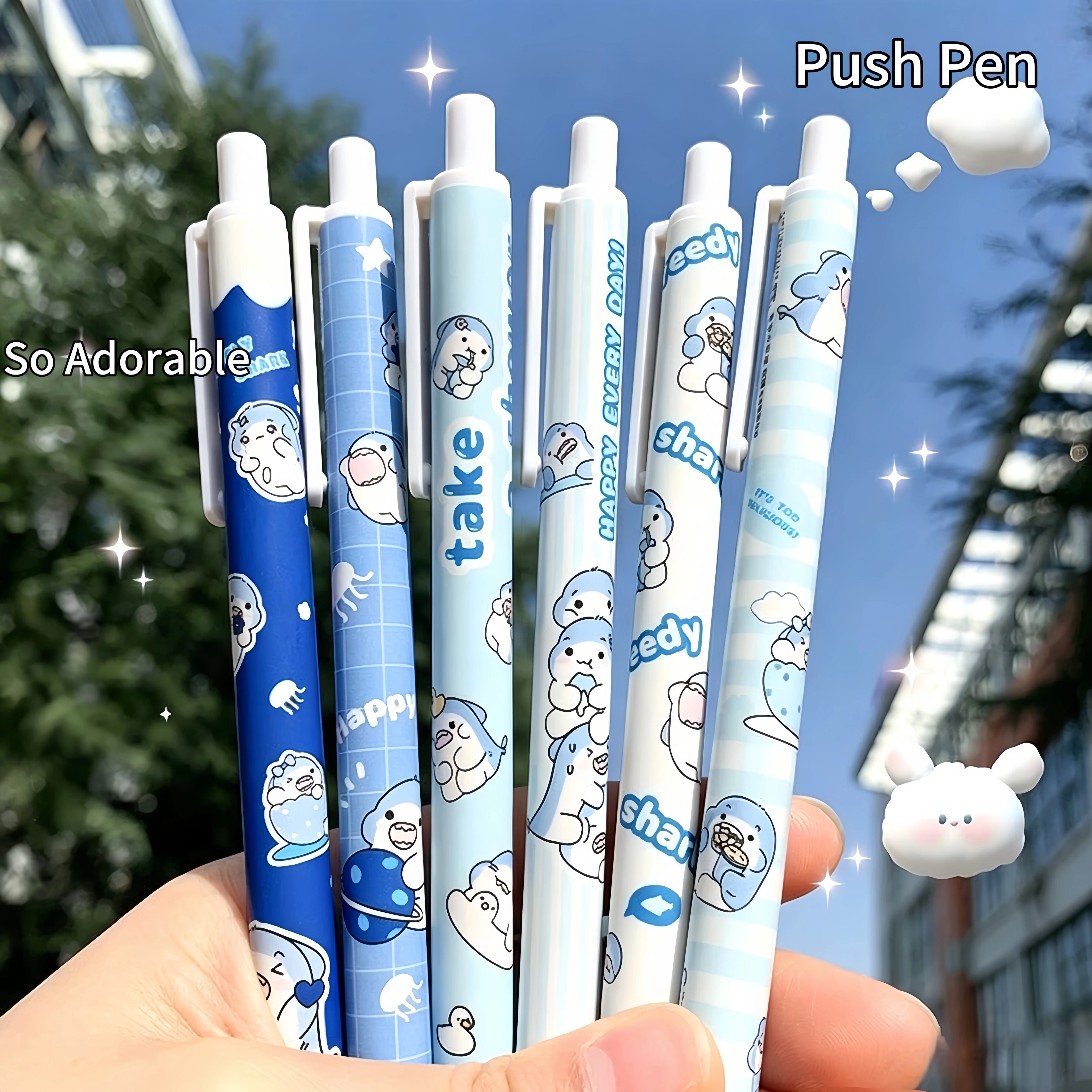 6-Pack Cartoon Shark Click Pens 0.5mm Black Cute Bullet Pens, Must-Have Back-to-School Stationery for Students