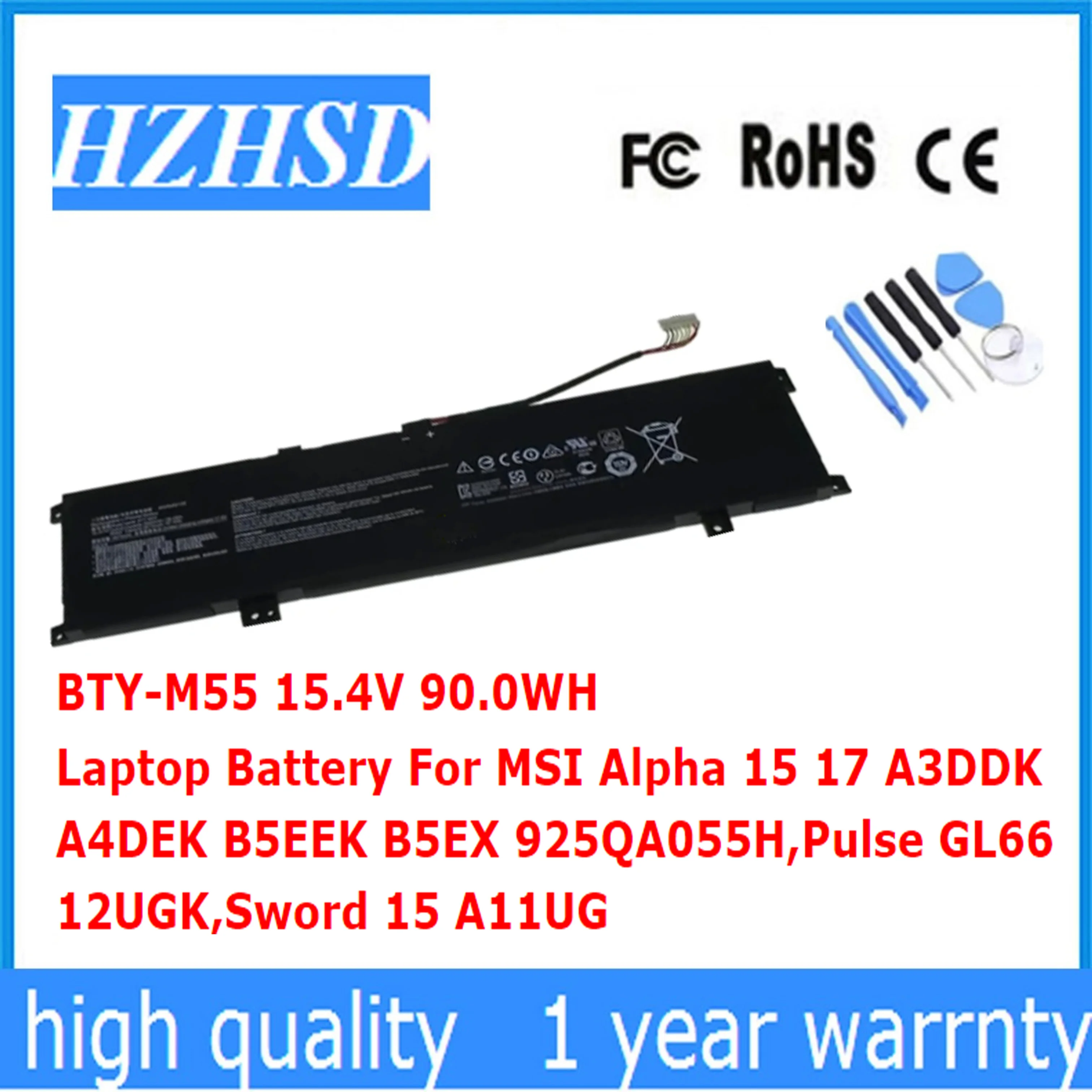 BTY-M55 15.4V 90.0WH Laptop Battery For MSI Alpha 15 17 A3DDK A4DEK B5EEK B5EX 925QA055H,Pulse GL66 12UGK,Sword 15 A11UG