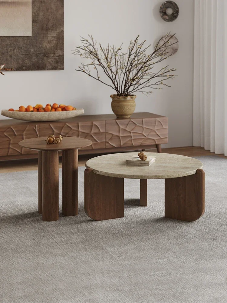 

Ji Ji feng solid wood cave stone coffee minimalist small tea small apartment living room househo round Hot sales