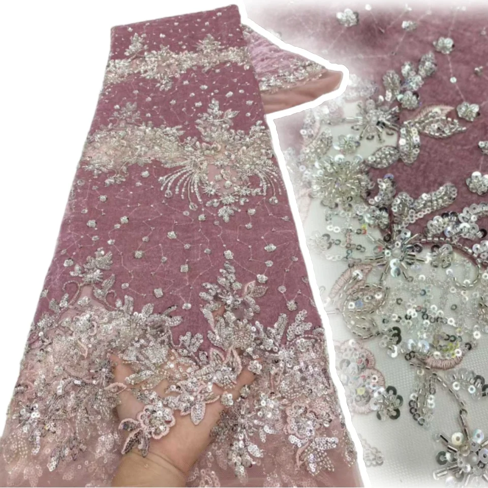 

Burgundy African Embroidery Beaded Lace Tulle Fabric 2025 French Sequin Lace Fabric for Women's Dresses Wedding Dresses SZ1558