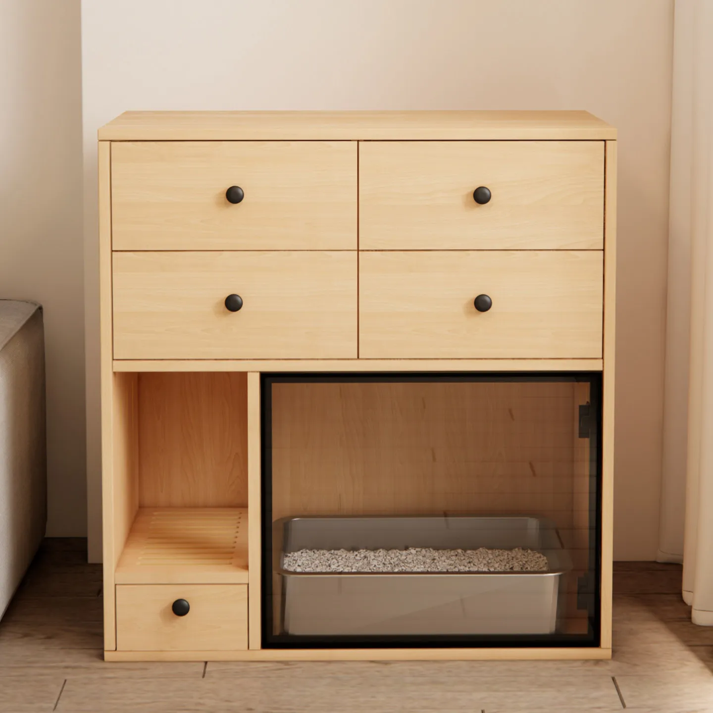 Customizable cat toilet cabinet, solid wood cabinet with drawer, cat litter box storage integrated cabinet, sand control