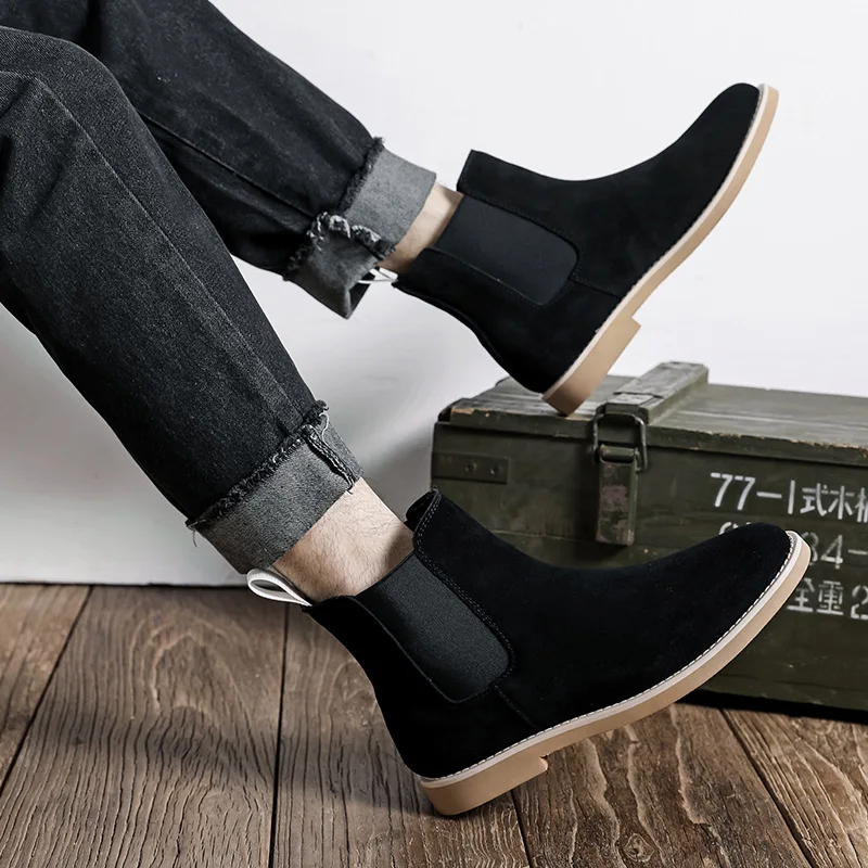 England style men leisure cow suede leather shoes simple trend shoe party prom dress motorcycle ankle chelsea boots male zapatos
