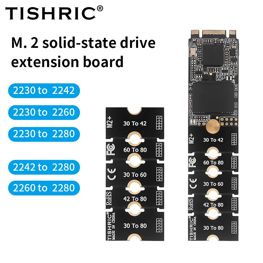 TISHRIC SSD NVME M.2 Extension board 2230/42 2260 2280 Length Extend Adapter Bracket Card Plate Change Long Size free adjustment