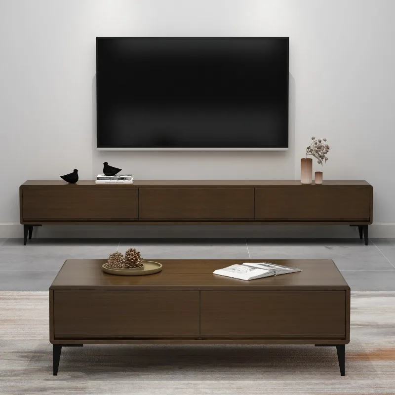 Nordic Retro Solid Wood TV Stand Modern Minimalist Living Room Floor Cabinet with Silent Drawers Furniture Mueble Para Tv FYTS