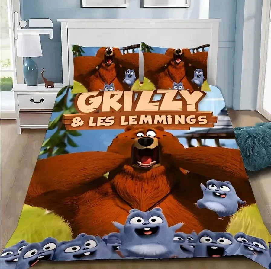 Grizzy and The Lemmings Bedding Set Boys Girls Twin Queen Size Duvet Cover Pillowcase Bed Kids Adult Fashion Home Textileextile