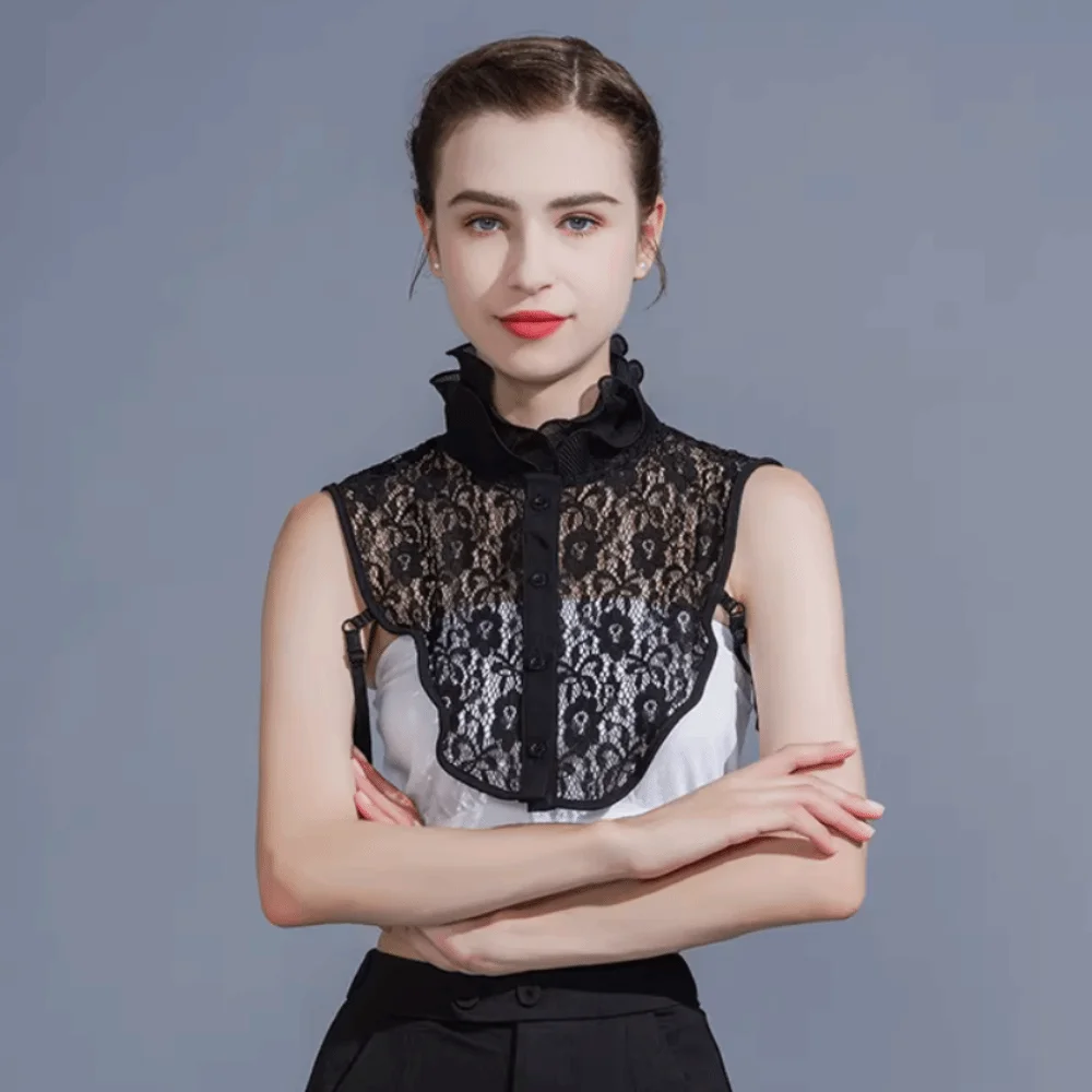 Elegant Detachable Fake Collar Hollow Flower Easy To Match Lace Lapel Half Shirt White Black Victorian Collar