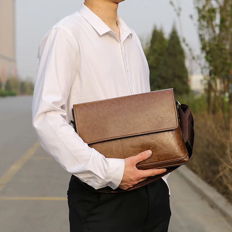 Bolsos de mano de cuero PU de alta capacidad para hombres, bolsos de hombro cruzados para computadora portátil, bolsos de mensajero de viaje de