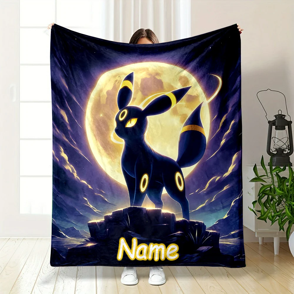 Customized Name Blanket Pokémon Umbreon Printed All Seasons Multi-purpose Blanket Suitable for Sofa, Camping, Travel, Car Office